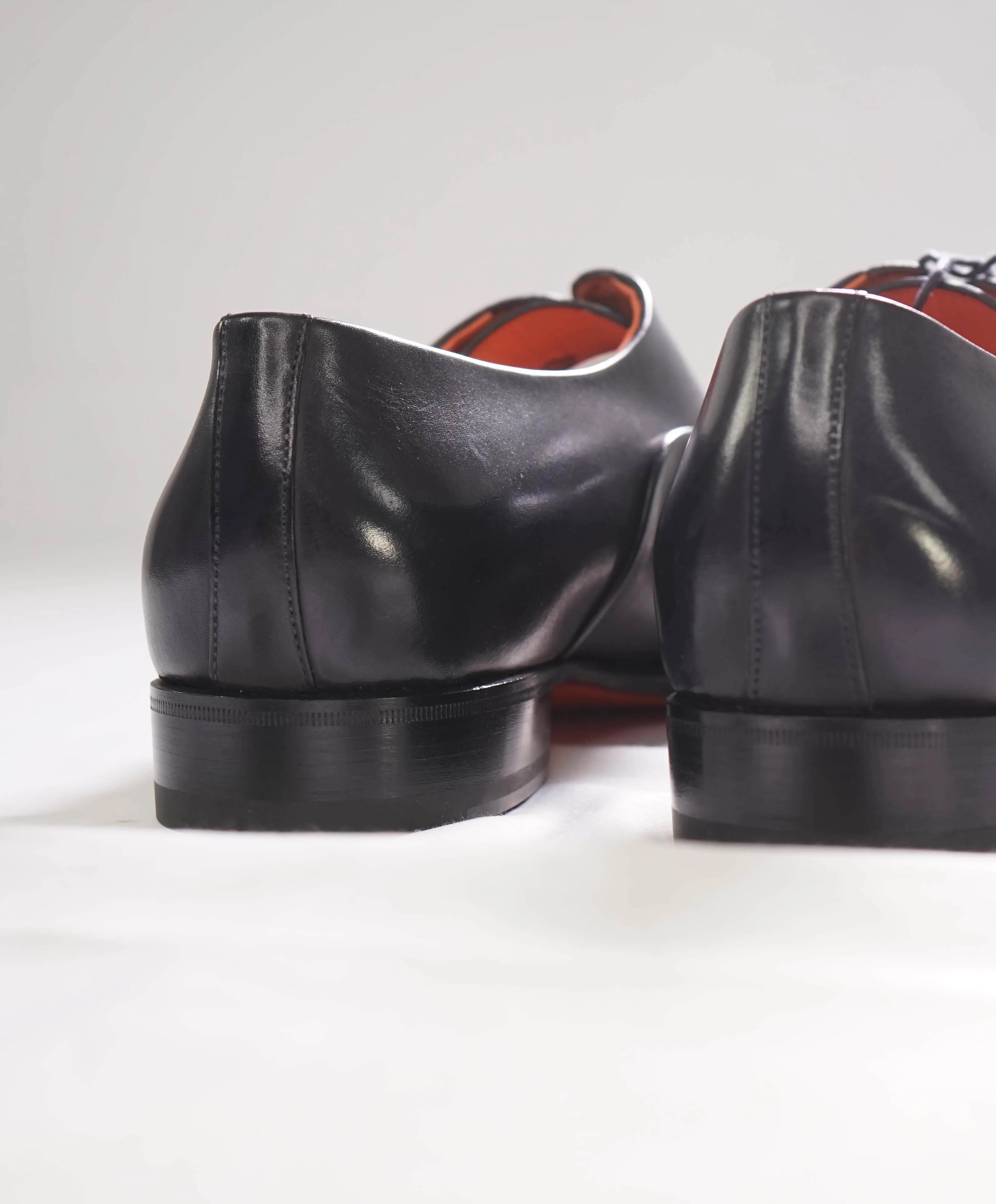 $1,080 SANTONI - Black Leather ORANGE ICONIC SOLE Classic Oxfords - 11.5 US