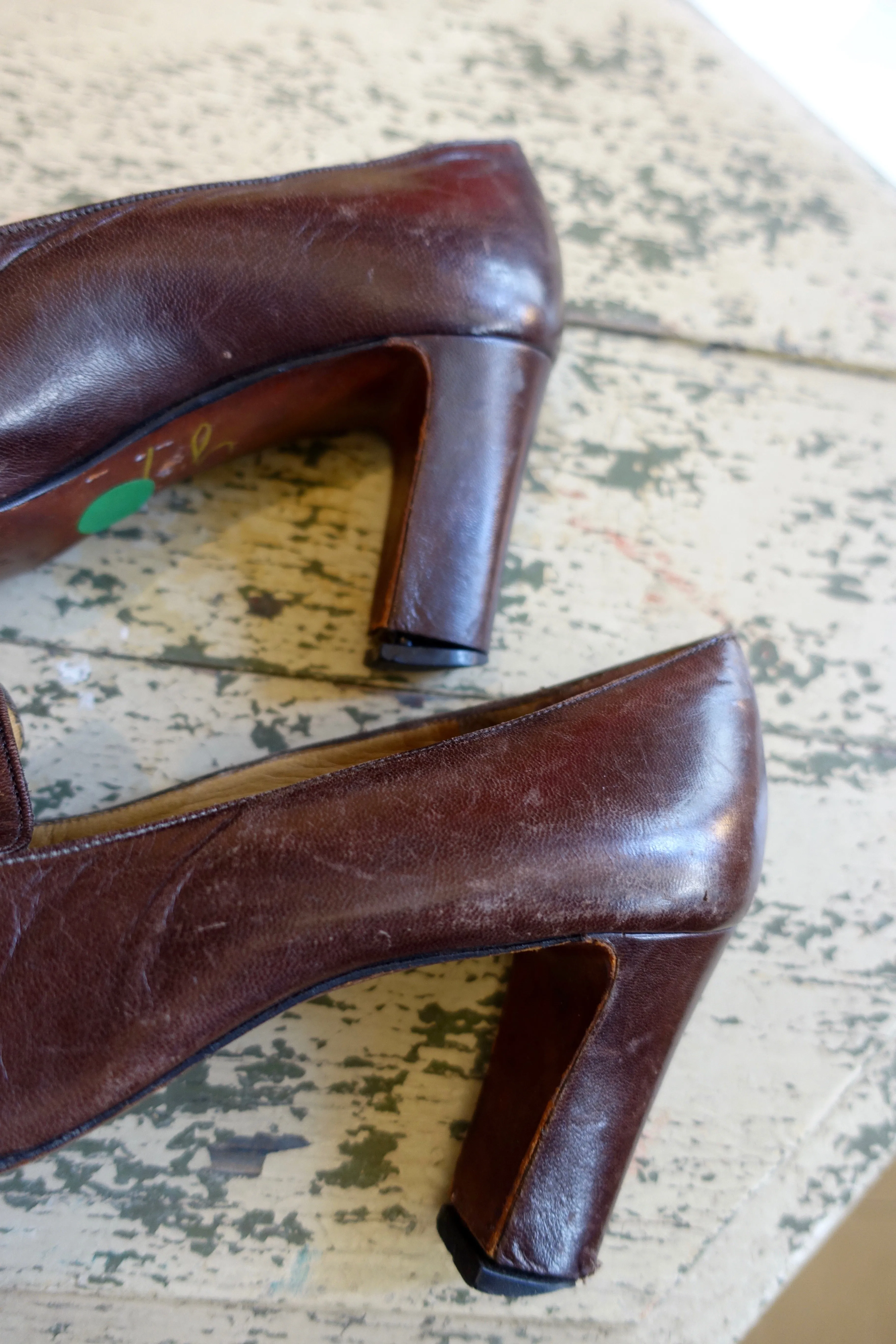 1960-70's Brown Leather Loafer Heels