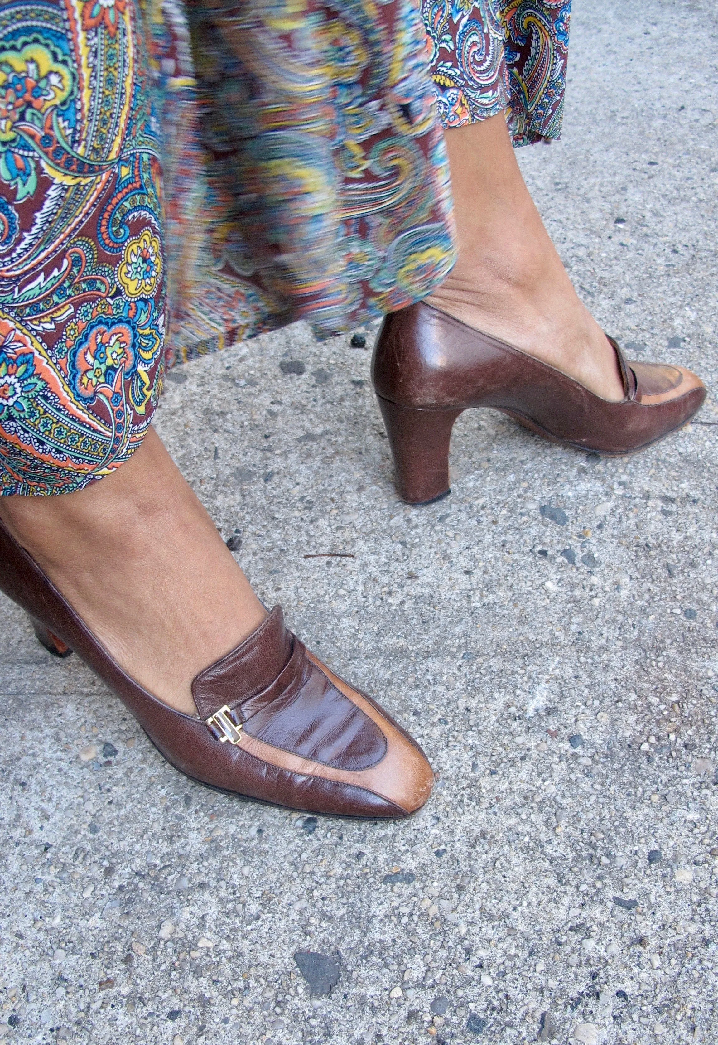 1960-70's Brown Leather Loafer Heels