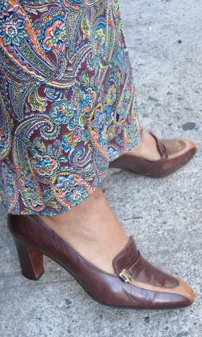 1960-70's Brown Leather Loafer Heels