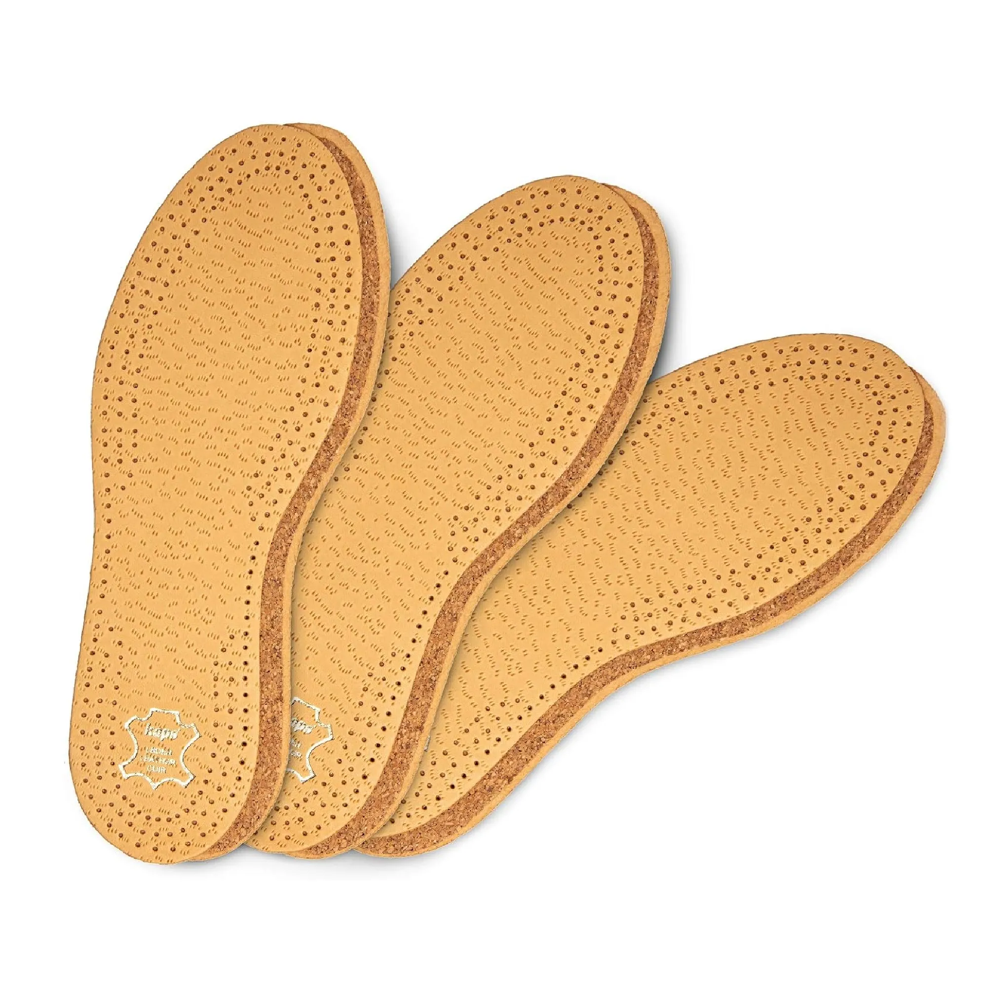 3 Pair Pack Shoe Insoles Made of Vegetable Tanned Sheepskin Leather and Natural Cork, Elegant and Comfortable