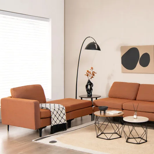 3-Seat Sectional Sofa Couch with Armrest Magazine Pocket and Metal Leg-Orange