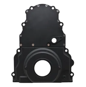 ALUMINUM CHEVY LS TWO PIECE TIMING CHAIN COVER W CAM SENSOR HOLE - BLACK