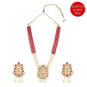 Aniya red and white beaded gold necklace set - Sample