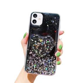 Anymob iPhone Black Sequins Glitter Case Love Heart Mirror Holder Stand Cover