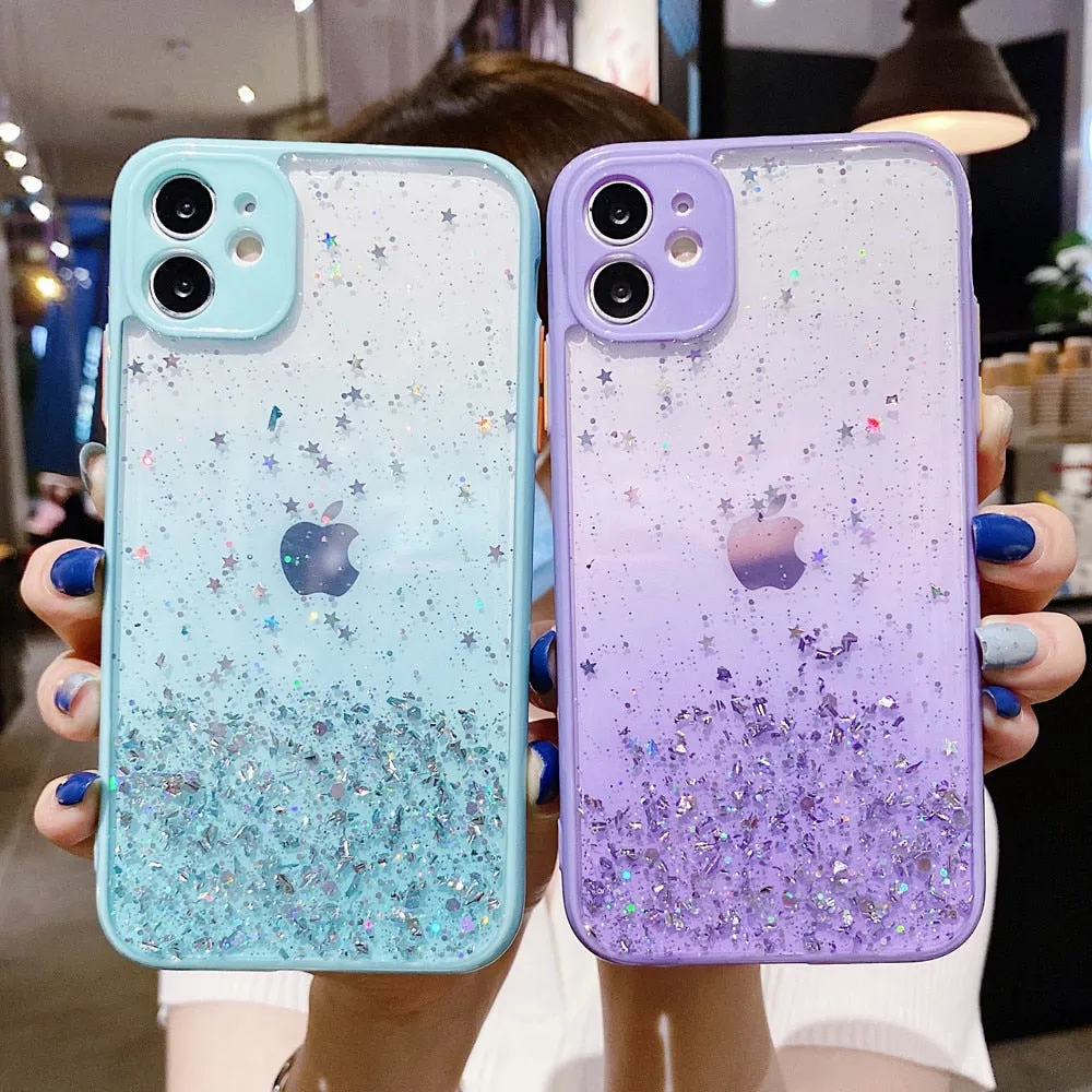 Anymob iPhone Blue Shiny Case Glitter Camera Protect Clear Silicone Cover