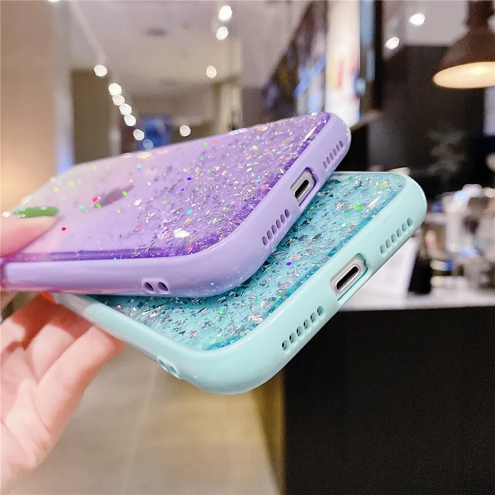 Anymob iPhone Blue Shiny Case Glitter Camera Protect Clear Silicone Cover