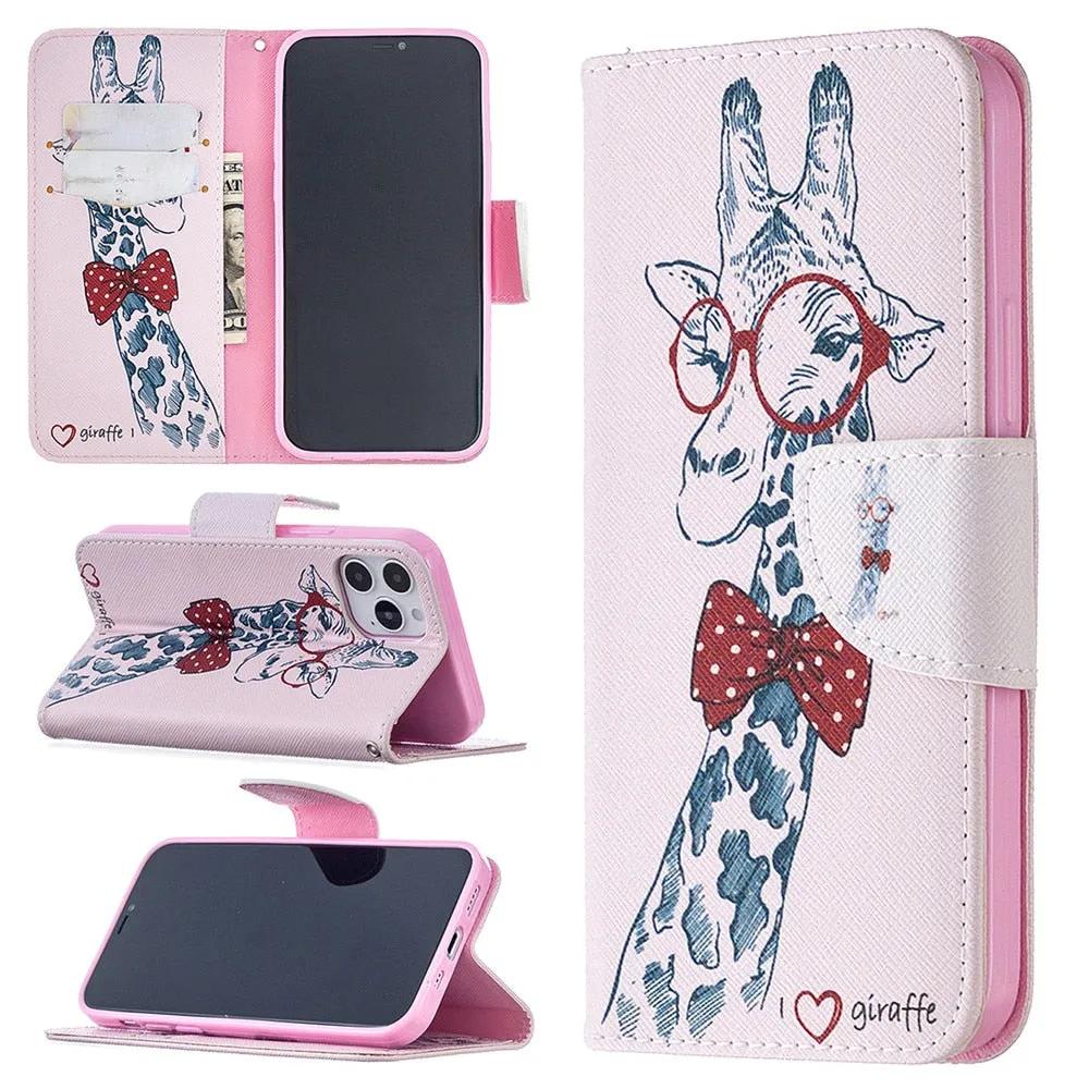 Anymob iPhone Case Blue with Cherry Blossom Flip Cover Fashion Painted Wallet Leather Bag Shell