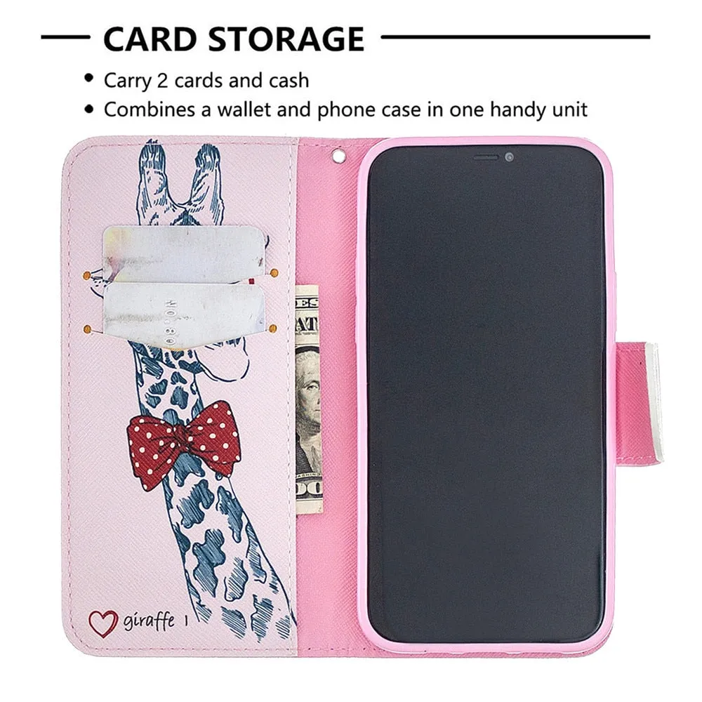 Anymob iPhone Case Blue with Cherry Blossom Flip Cover Fashion Painted Wallet Leather Bag Shell