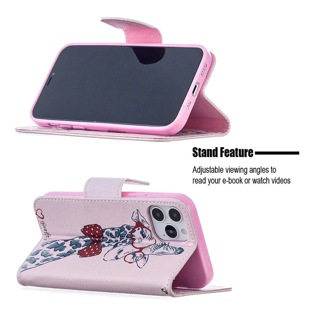 Anymob iPhone Case Blue with Cherry Blossom Flip Cover Fashion Painted Wallet Leather Bag Shell