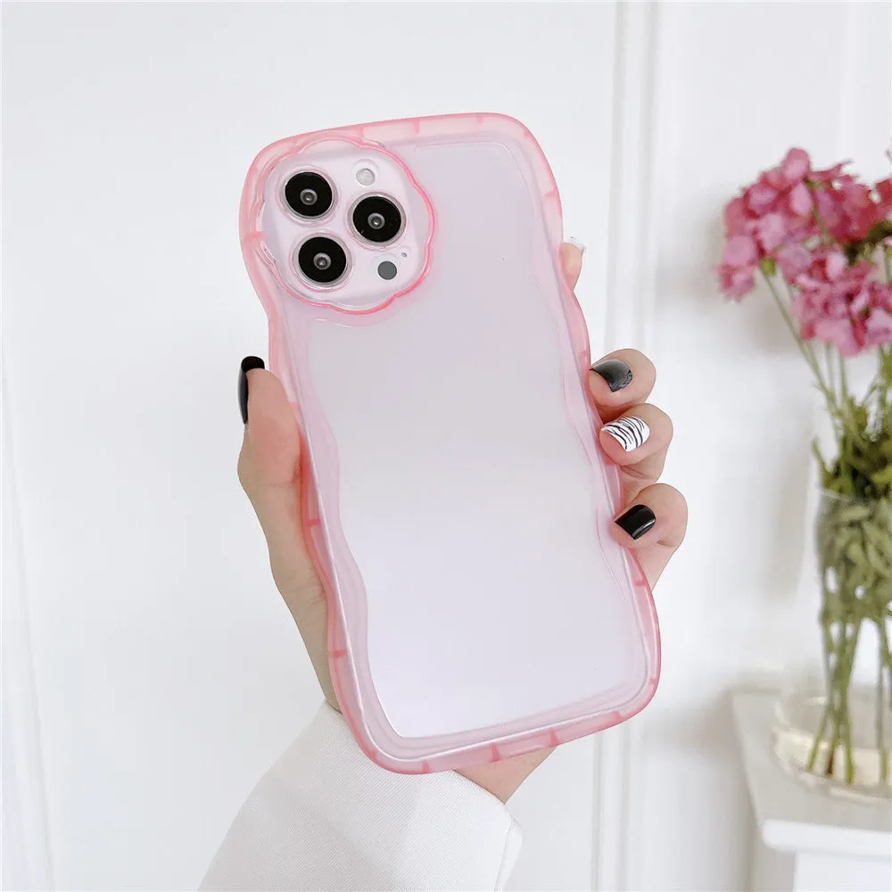 Anymob iPhone Case Pink Curly Wavy Shockproof Bumper Transparent Silicon Cover