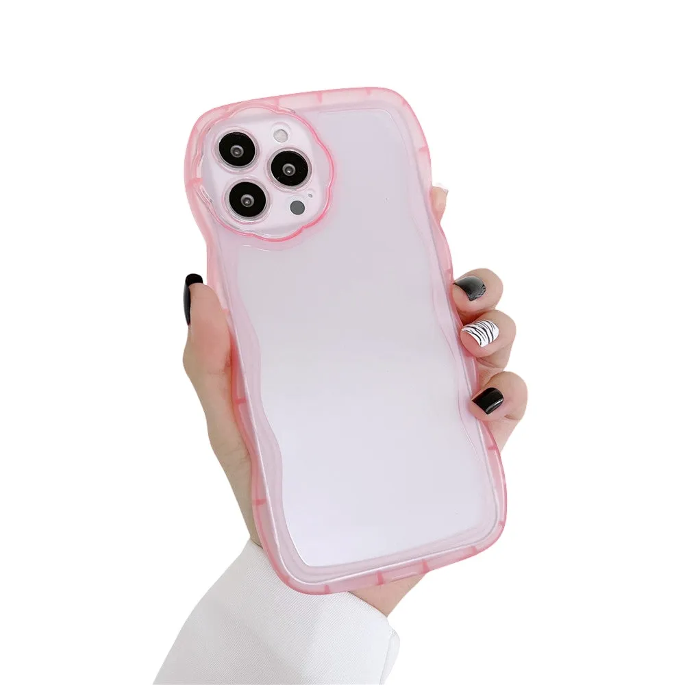 Anymob iPhone Case Pink Curly Wavy Shockproof Bumper Transparent Silicon Cover