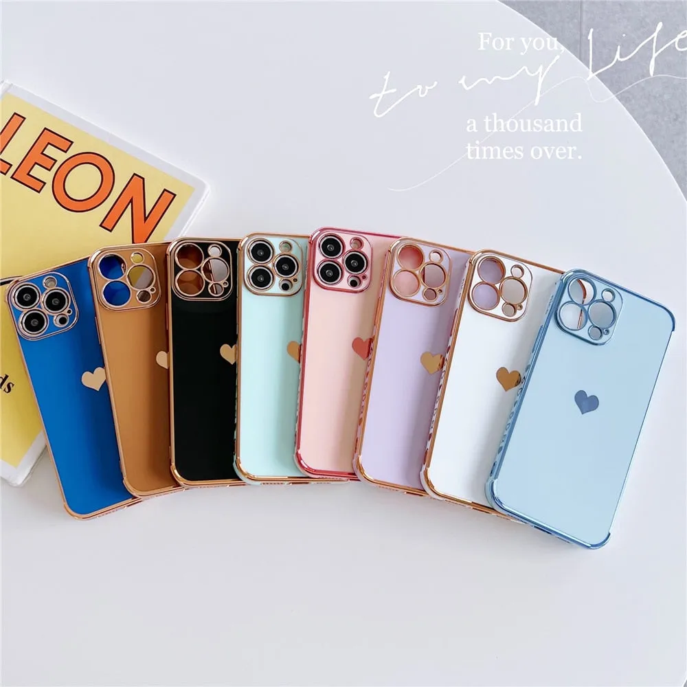 Anymob iPhone Case Pink Plating Love Heart Pattern Soft Silicon Phone Cover