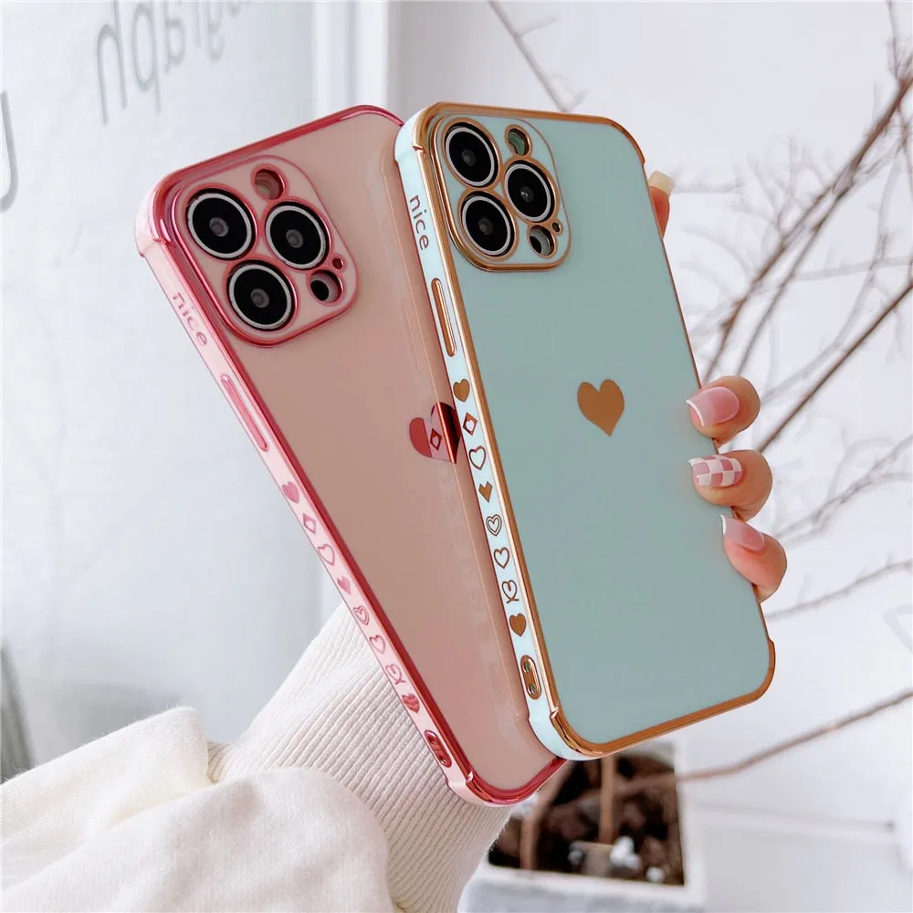 Anymob iPhone Case Pink Plating Love Heart Pattern Soft Silicon Phone Cover