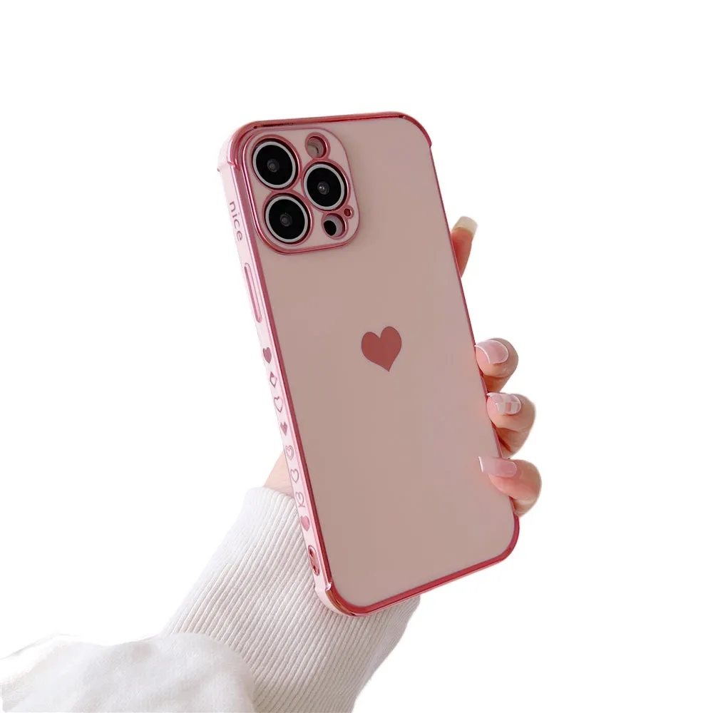 Anymob iPhone Case Pink Plating Love Heart Pattern Soft Silicon Phone Cover