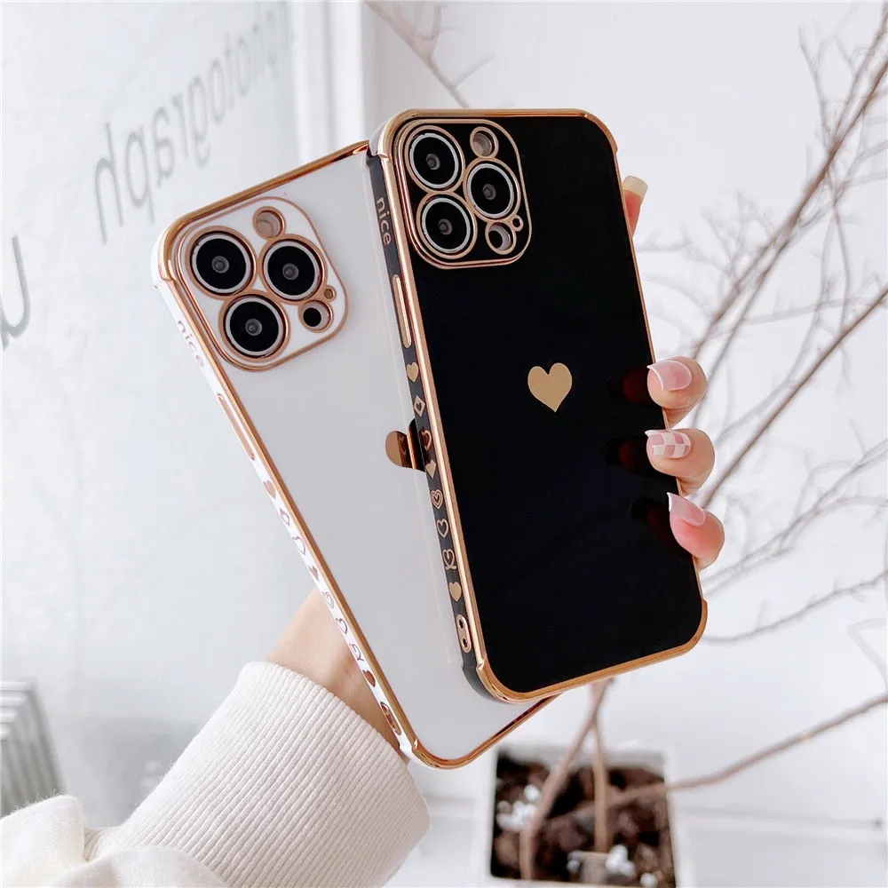 Anymob iPhone Case Pink Plating Love Heart Pattern Soft Silicon Phone Cover