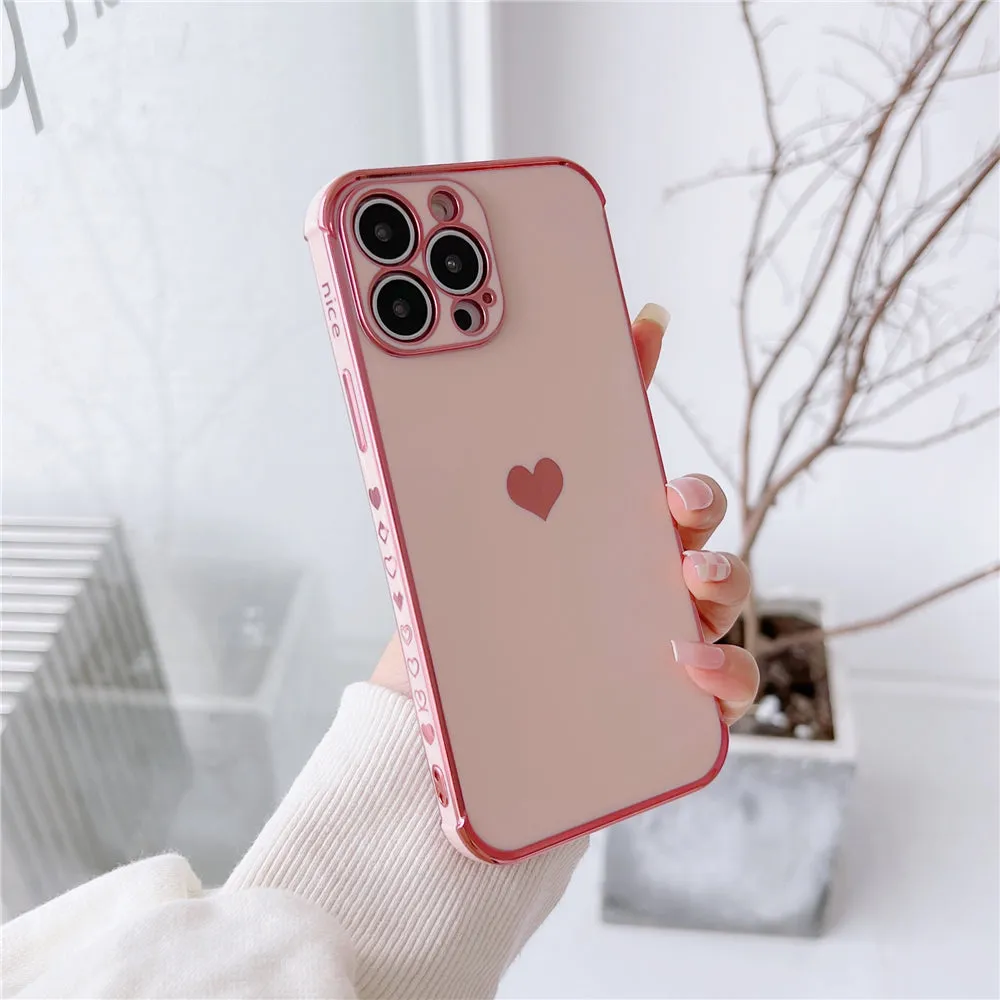 Anymob iPhone Case Pink Plating Love Heart Pattern Soft Silicon Phone Cover