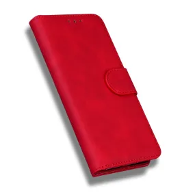 Anymob iPhone Case Red Magnetic Leather Wallet Flip Solid Color Phone Cover