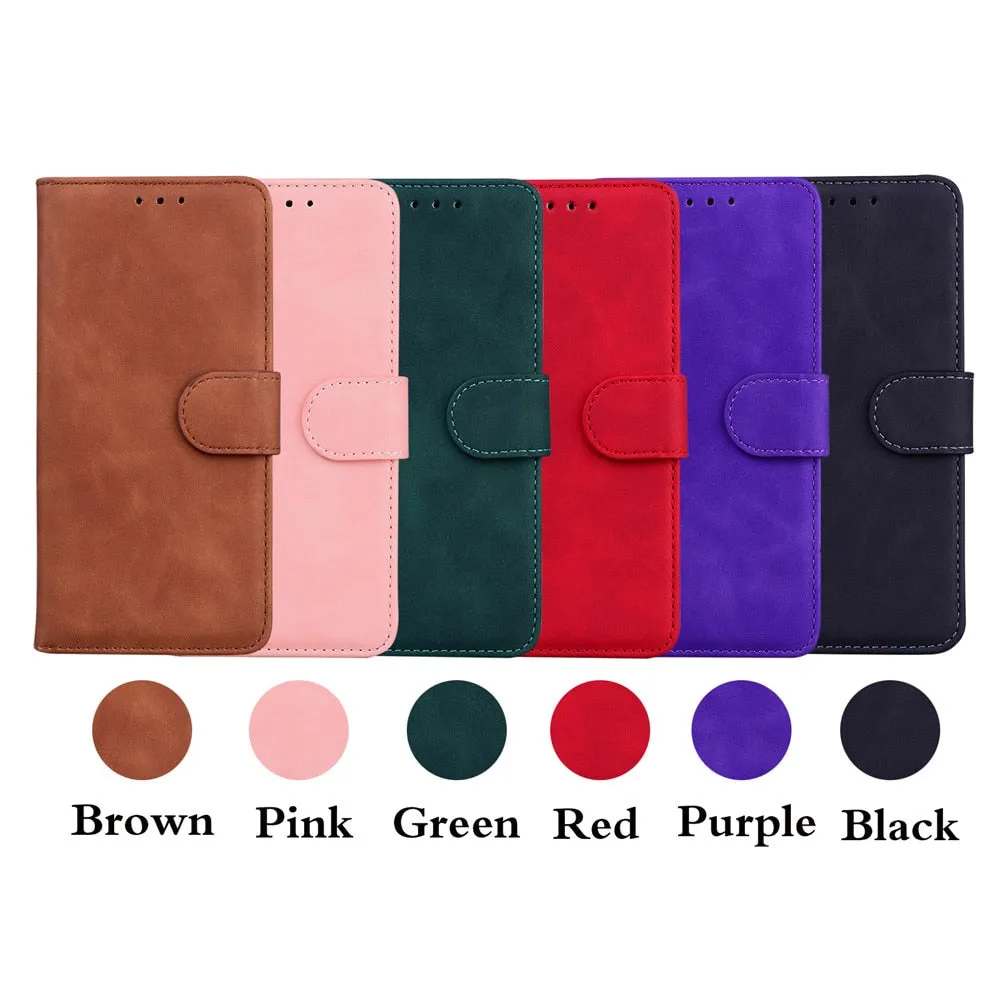 Anymob iPhone Case Red Magnetic Leather Wallet Flip Solid Color Phone Cover