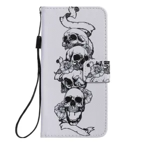 Anymob iPhone Case White Skull Flip Cover Cartoon Painted Magnetic Leather Wallet Card Slot