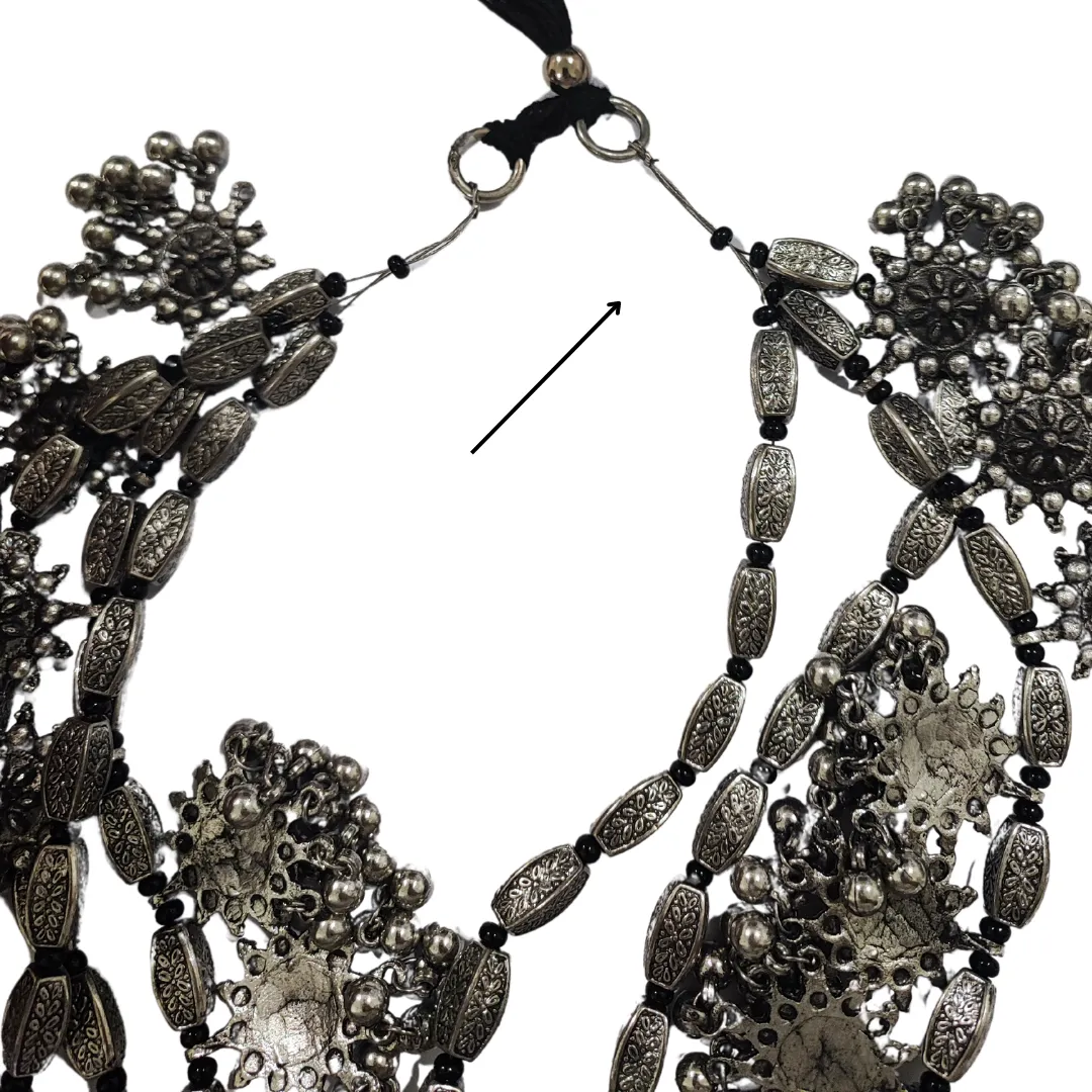 Arunima Floral Silver Oxidized Long Layered Necklace - Sample