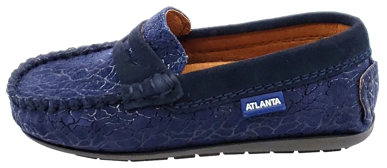 Atlanta Mocassin Girl's and Boy's Embellished Suede Penny Loafers, Navy Suede