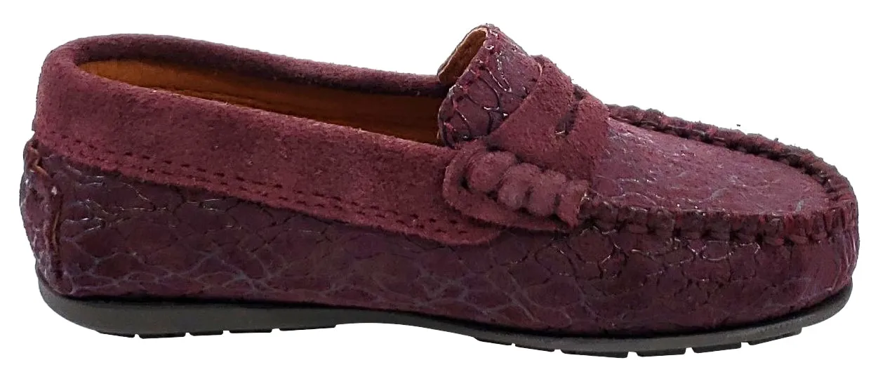 Atlanta Mocassin Girl's and Boy's Suede Embellished Penny Loafers, Burgundy Suede