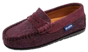 Atlanta Mocassin Girl's and Boy's Suede Embellished Penny Loafers, Burgundy Suede