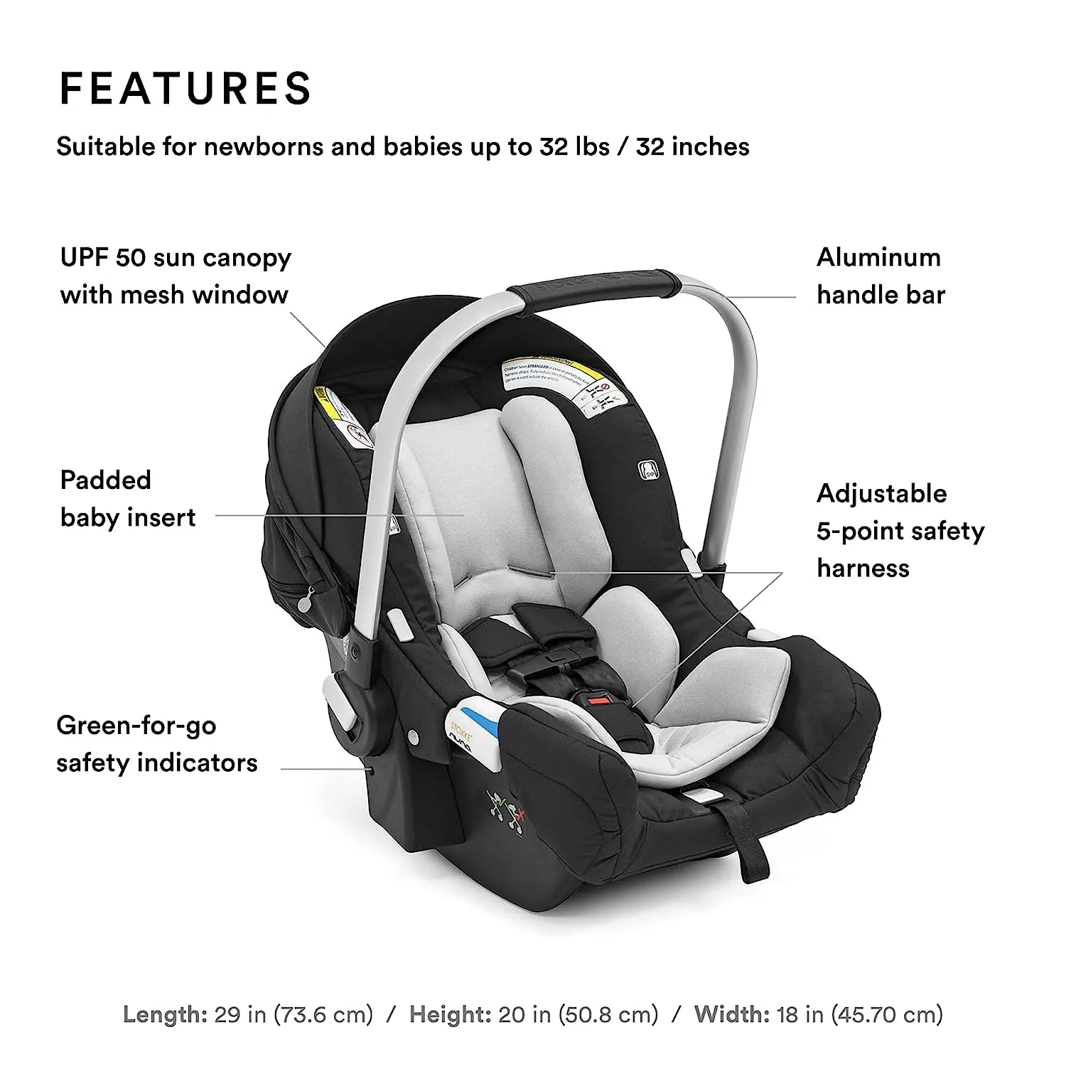 Baby Car Seat, Black Ergonomic Design Effortless Installation Adjustable Safety Harness & Side Impact Protection - for Babies Up to 32 lbs./32 in.