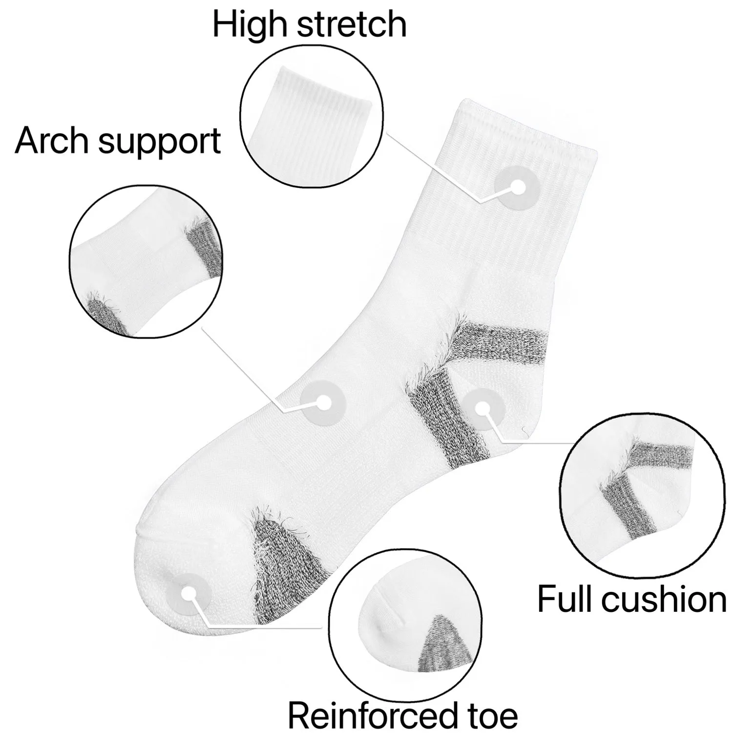 Bamboo Men Cushion Ankle Socks Moisture Wicking Quarter Work Running Socks Padded Odor Resistant Athletic Sock 5 Pairs