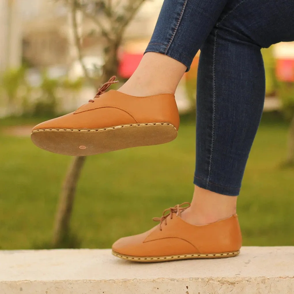 Barefoot Oxford Shoes Women - Laced Light Brown