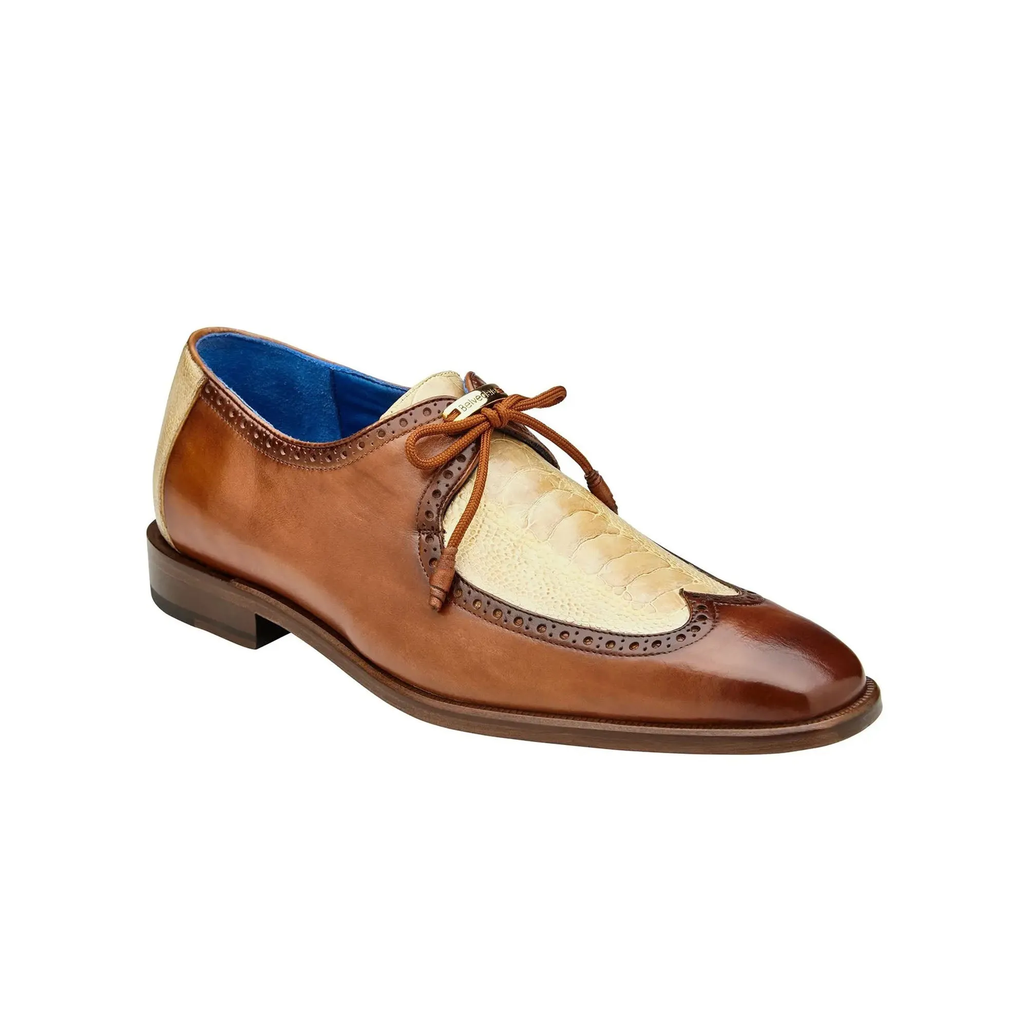 Belvedere Etore in Antique Almond / Bone Ostrich Leg & Leather Oxfords