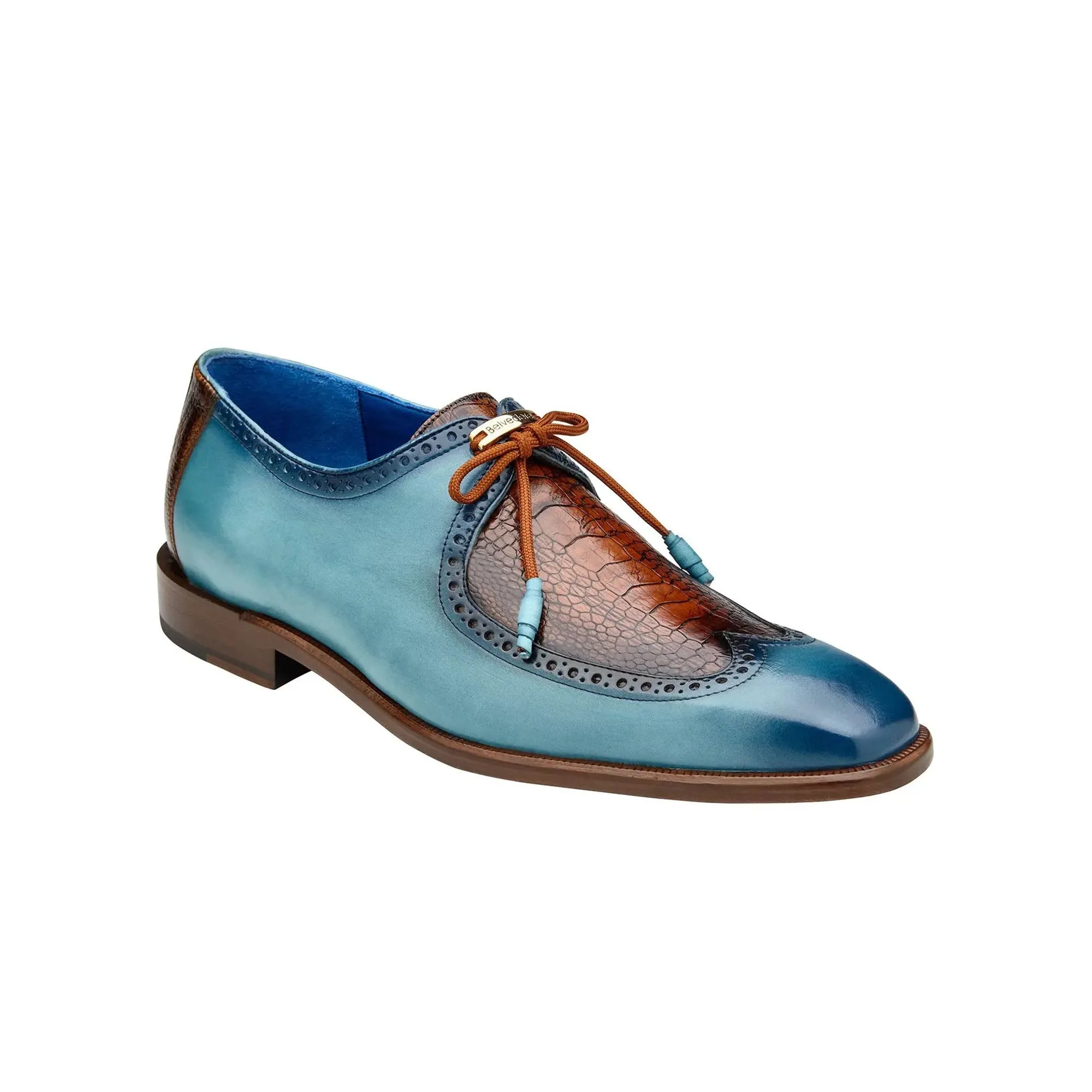 Belvedere Etore in Antique Aqua / Antique Almond Ostrich Leg & Leather Oxfords