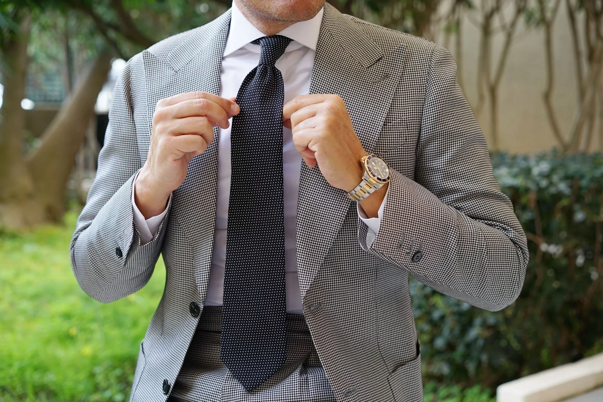 Black Cotton with White Mini Polka Dots Necktie