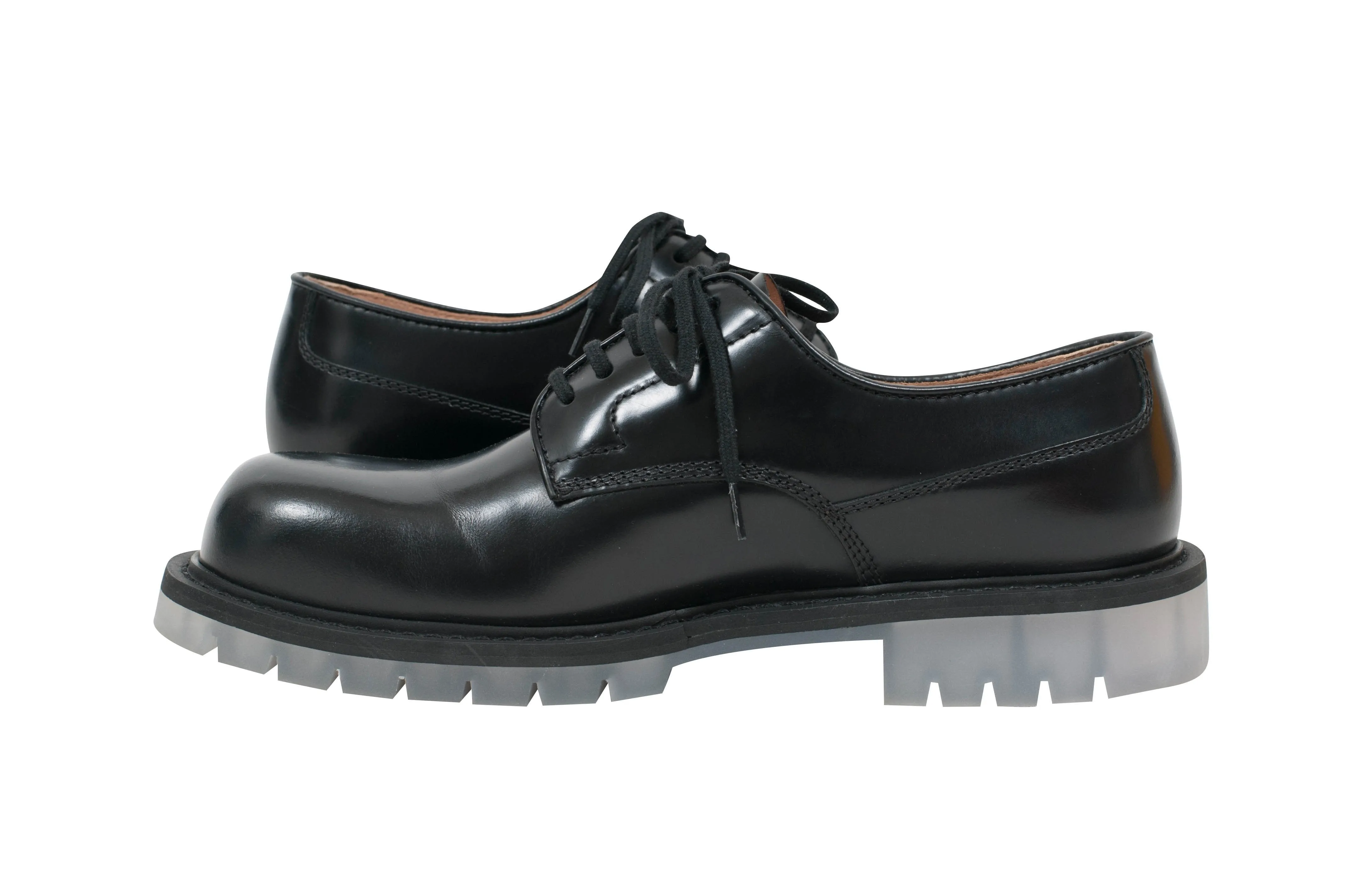 Black Translucent Clear Rubber Sole Leather Derby Shoes