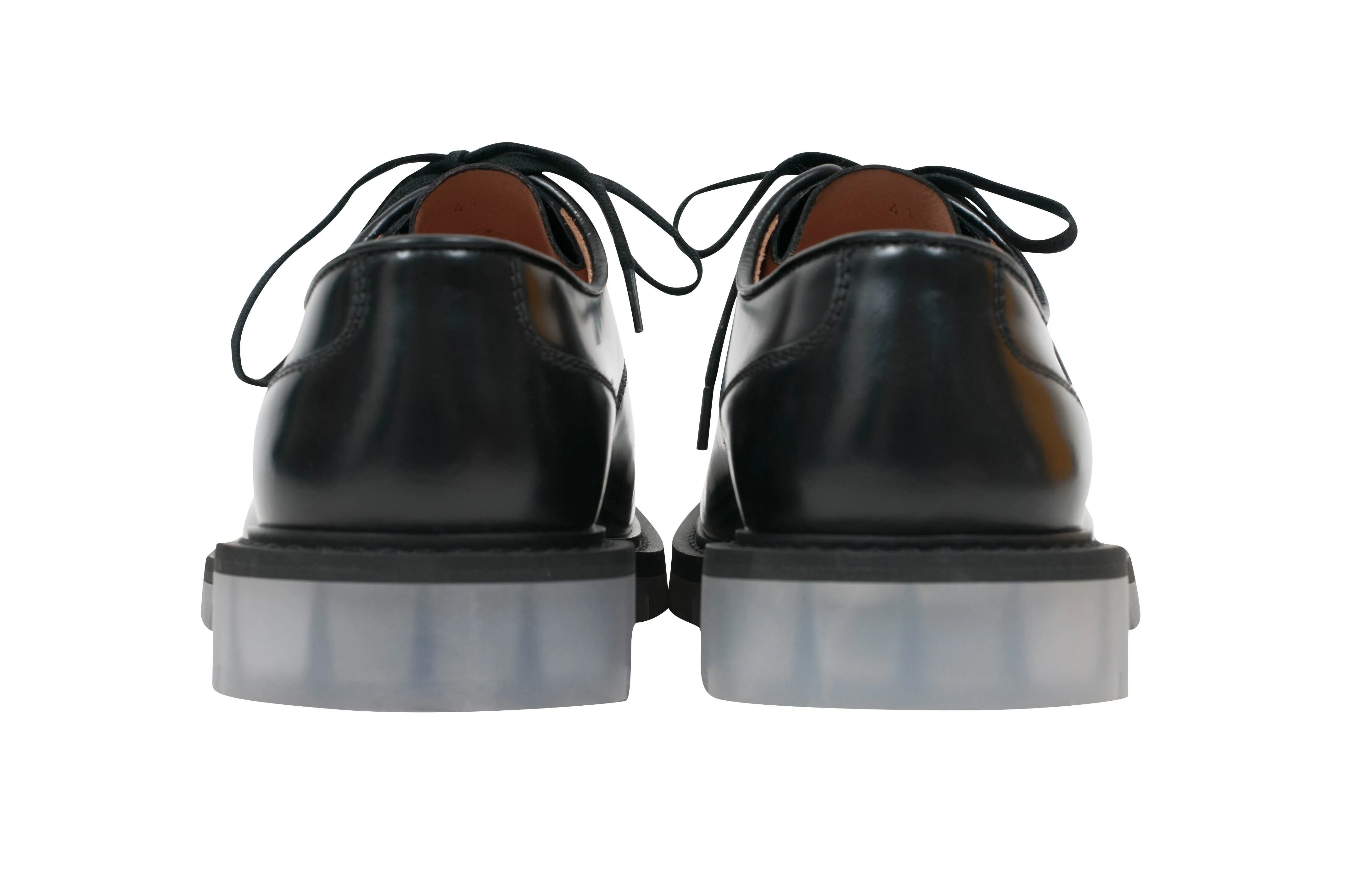 Black Translucent Clear Rubber Sole Leather Derby Shoes