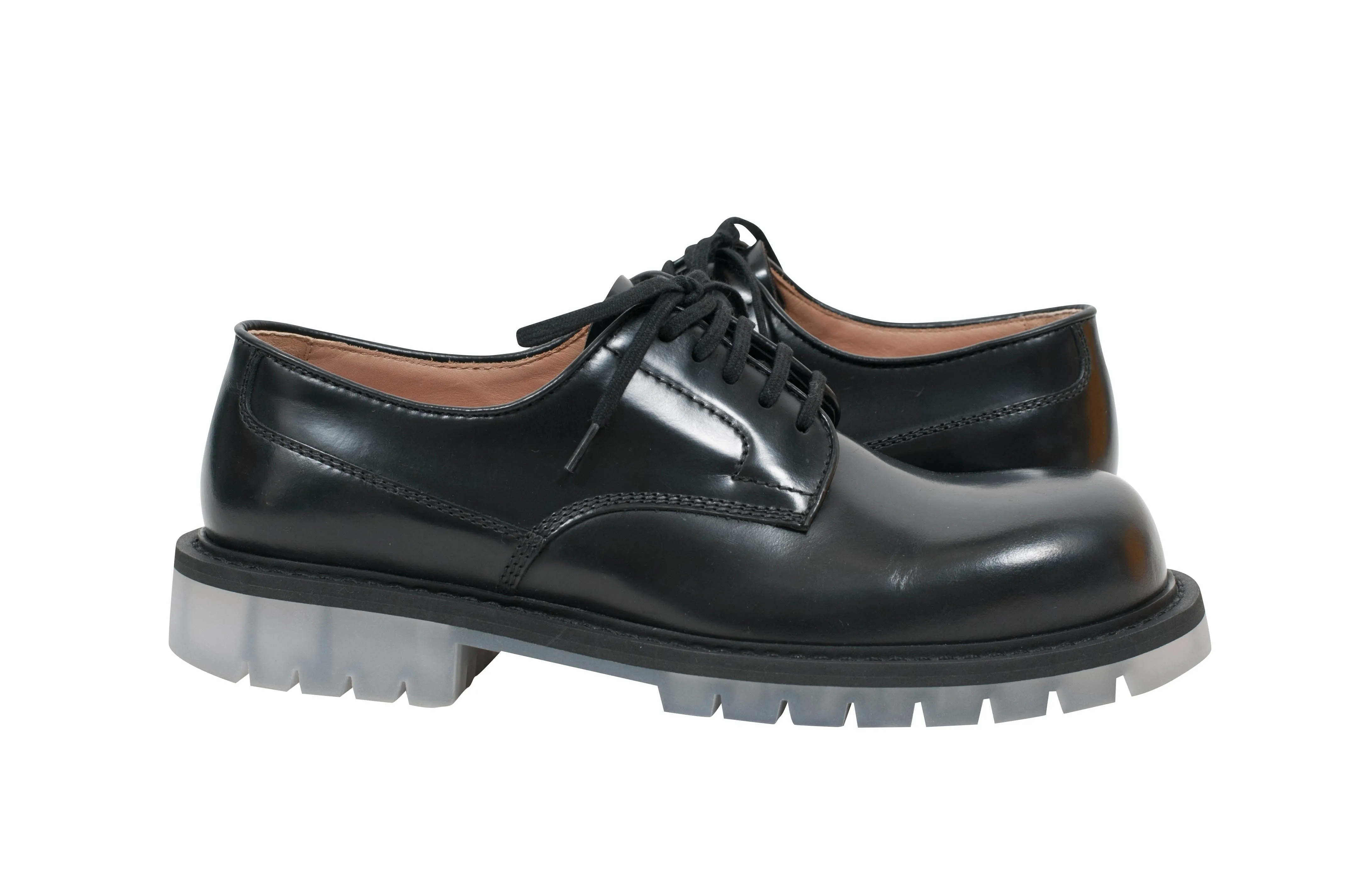 Black Translucent Clear Rubber Sole Leather Derby Shoes