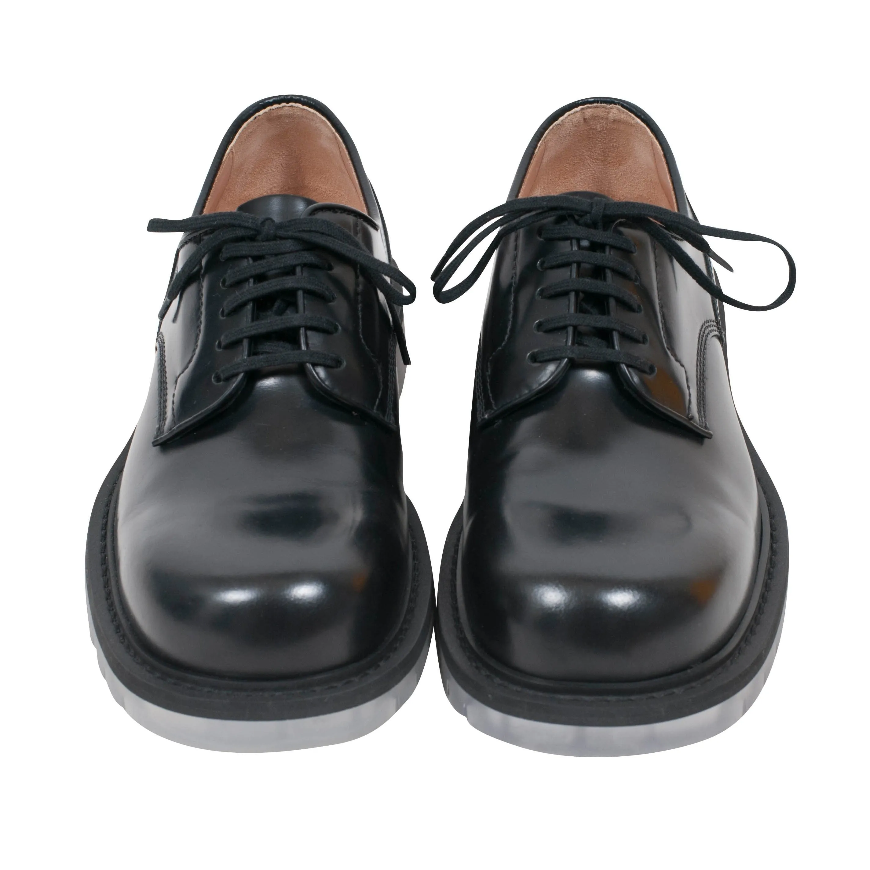 Black Translucent Clear Rubber Sole Leather Derby Shoes