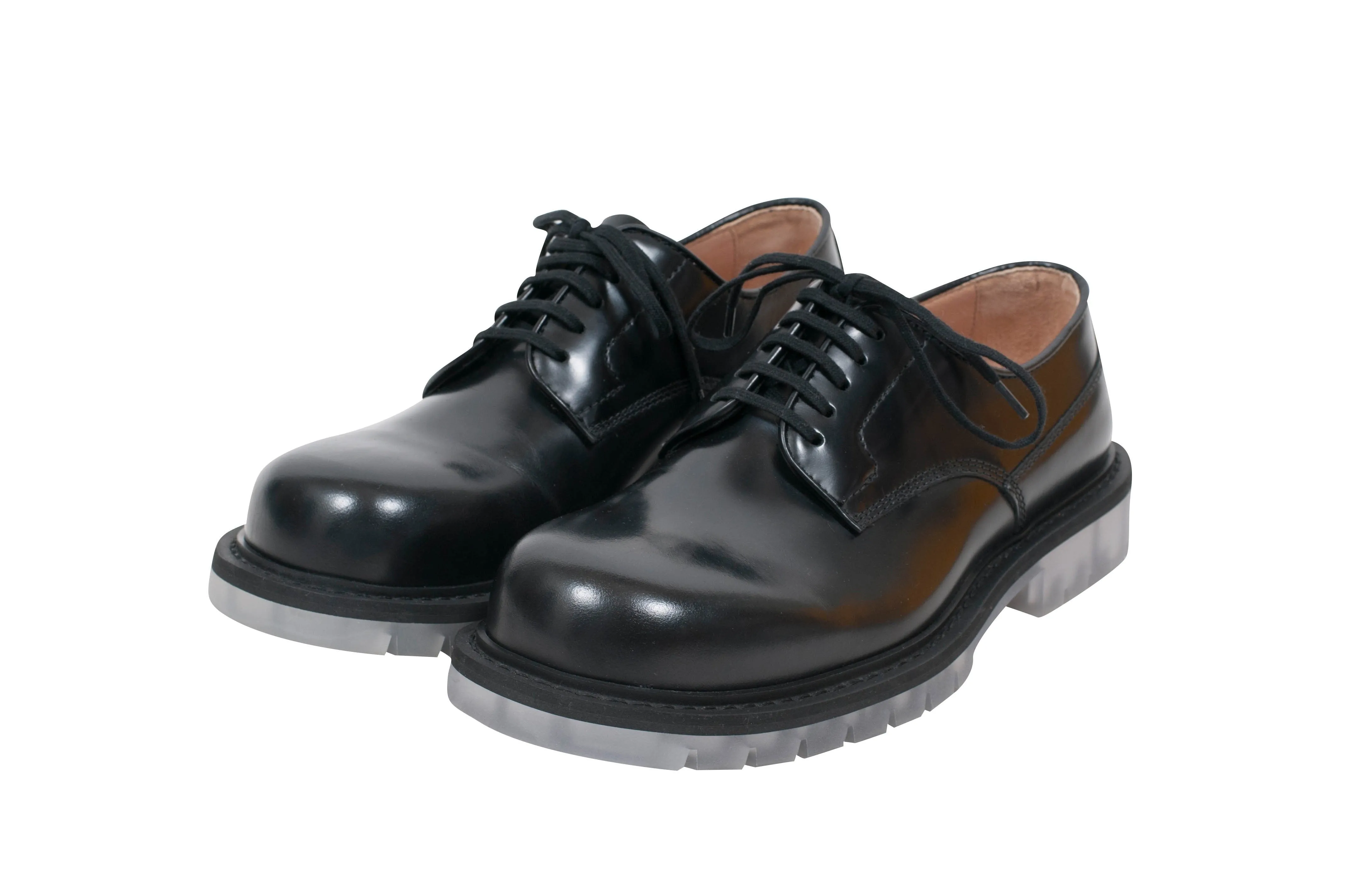 Black Translucent Clear Rubber Sole Leather Derby Shoes