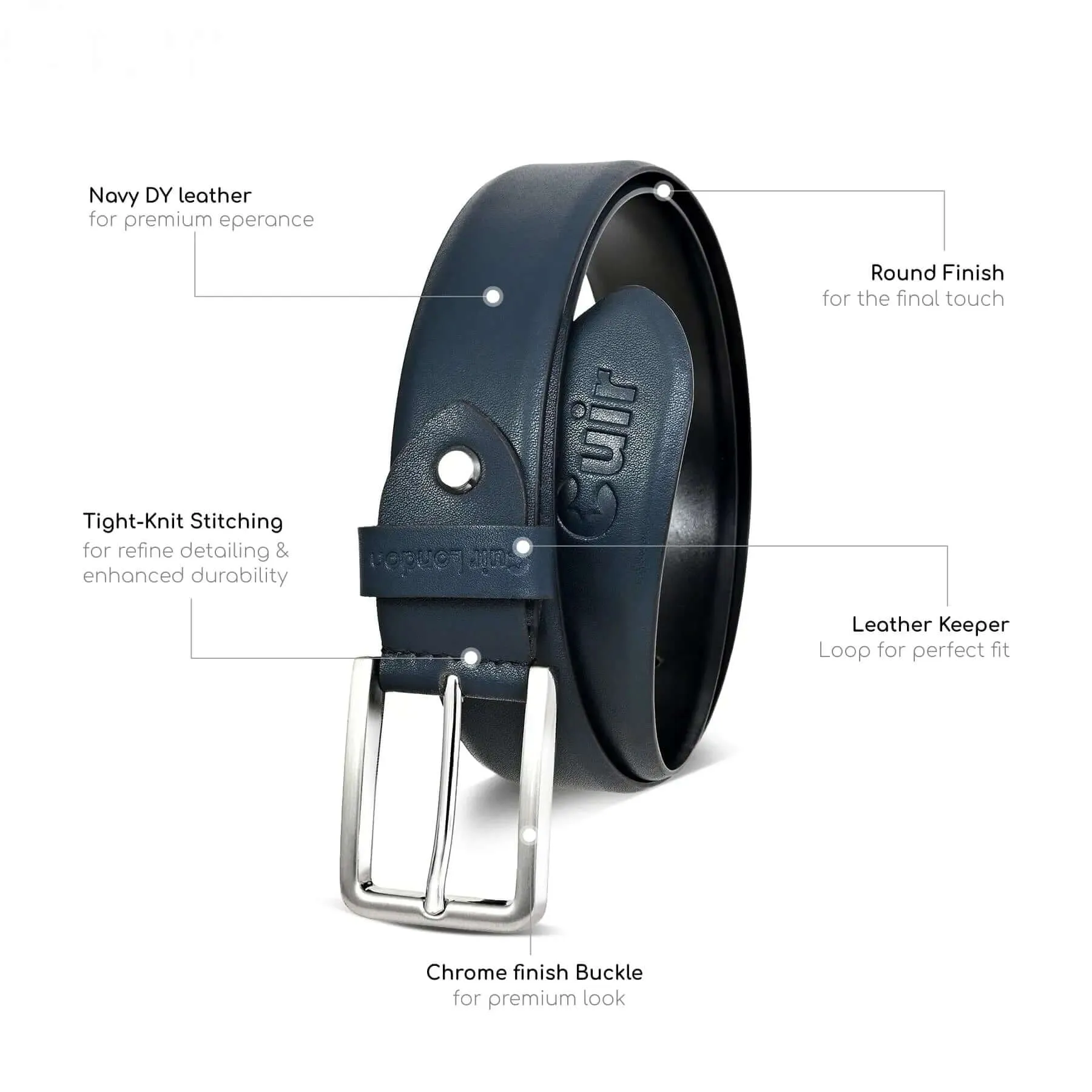 Blue Anti-Scratch Leather Belt for Men: Sizes from 30" to 46"