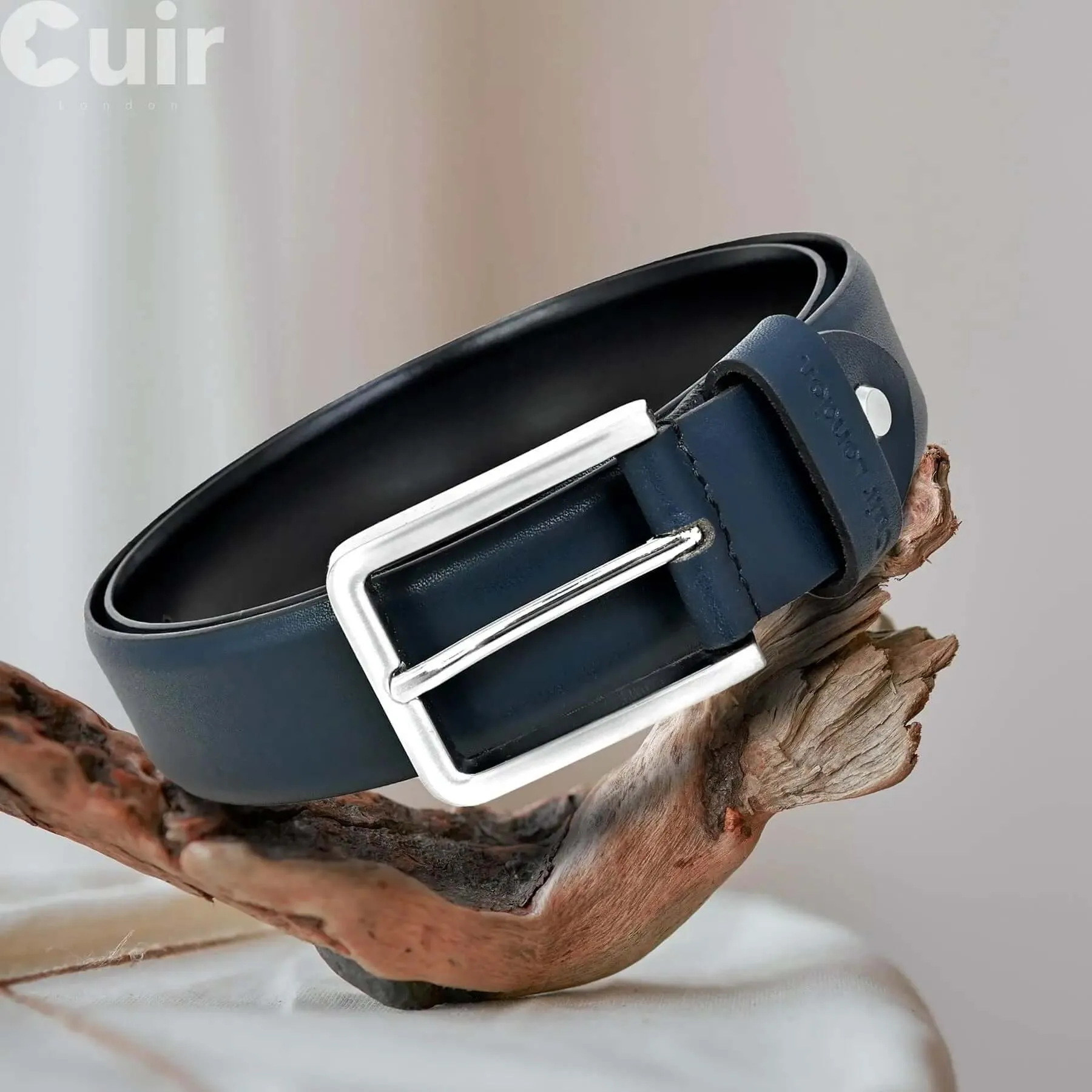 Blue Anti-Scratch Leather Belt for Men: Sizes from 30" to 46"