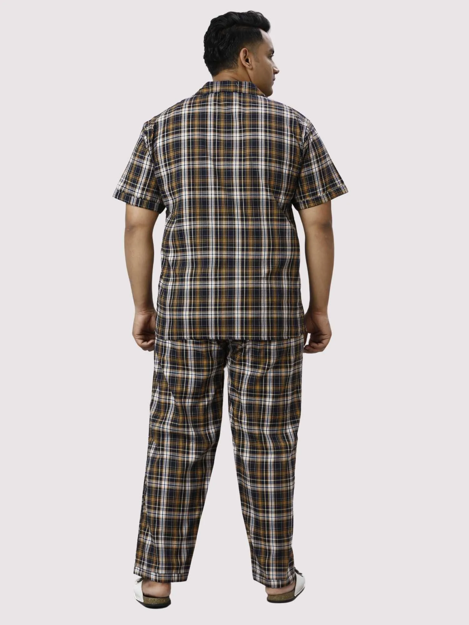 Brown Derby Checks Printed Full Co-ords Set Men's Plus Size