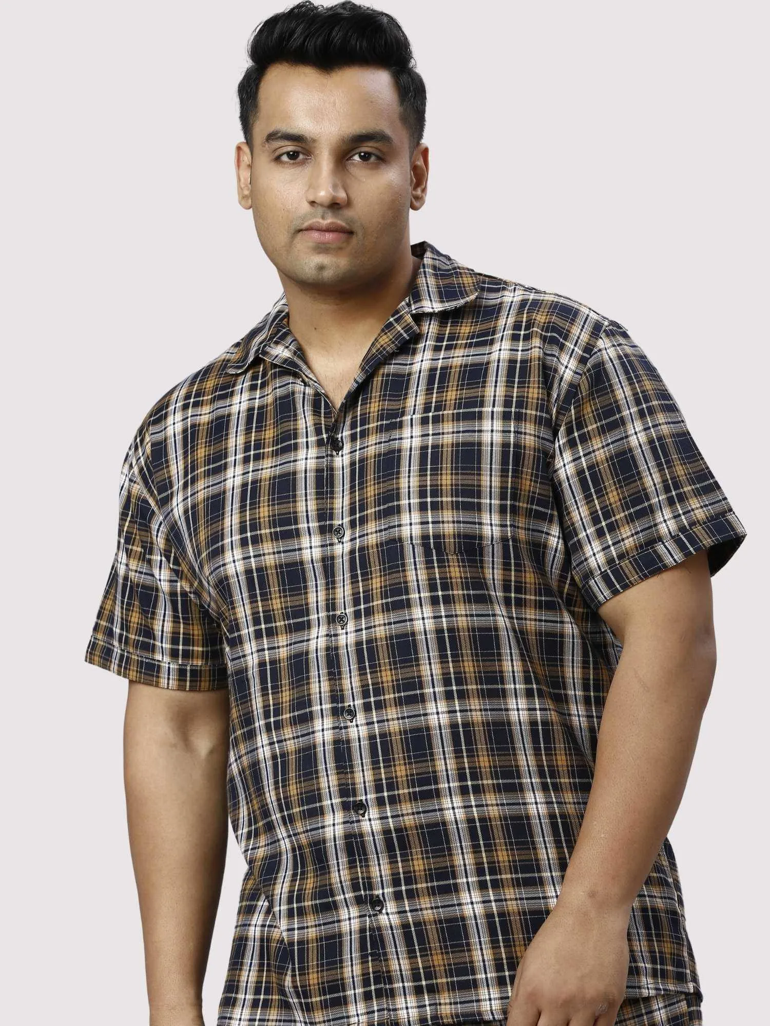 Brown Derby Checks Printed Full Co-ords Set Men's Plus Size