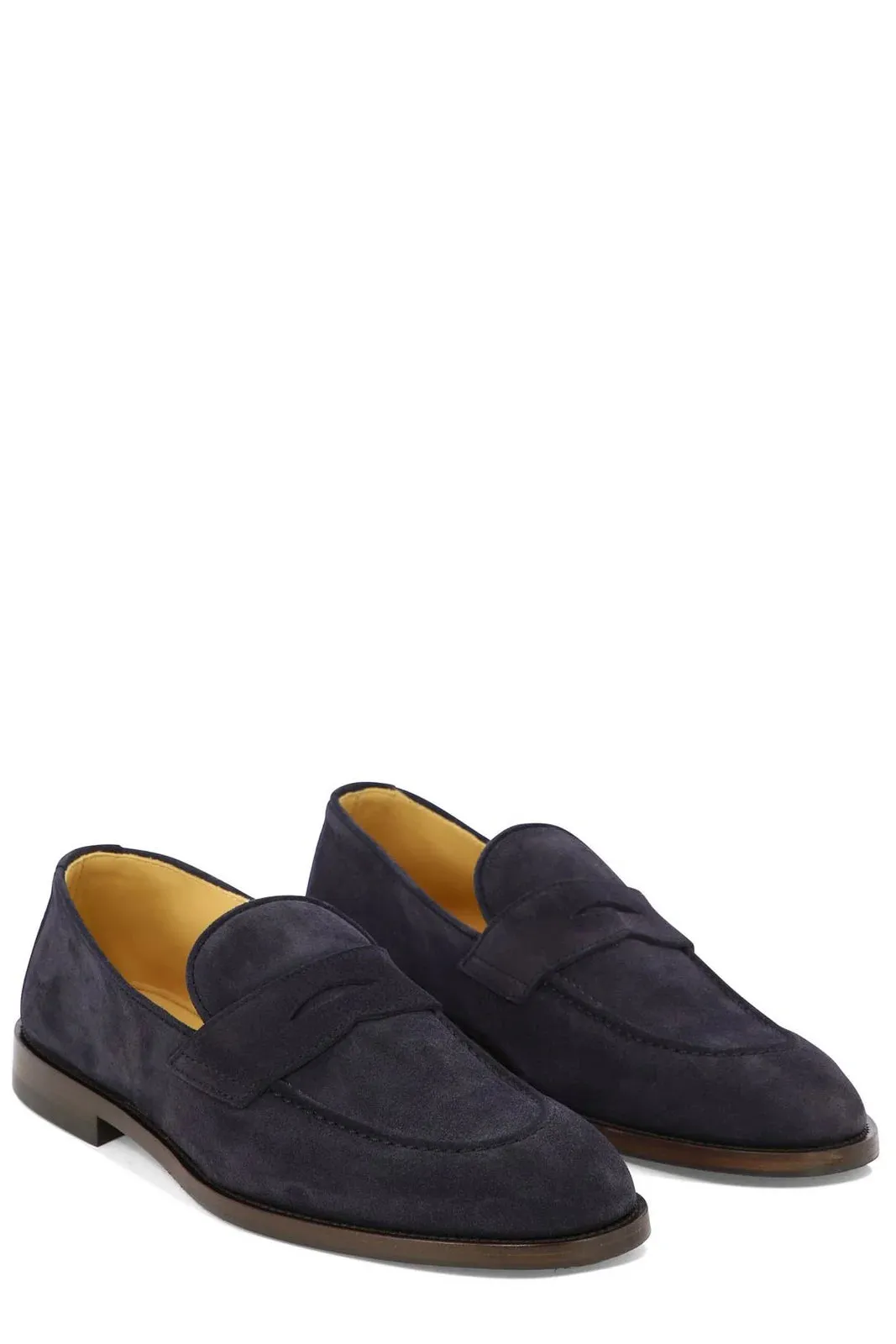 Brunello Cucinelli Mens Penny Slot Round-Toe Loafers in Blue