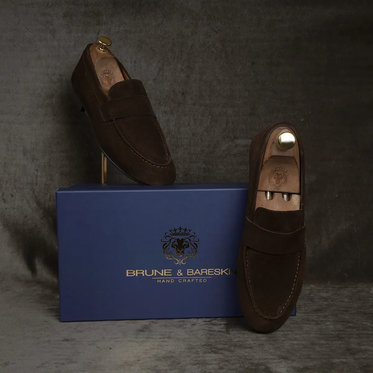 Casual Round Toe Penny Loafer in Dark Brown Suede Leather