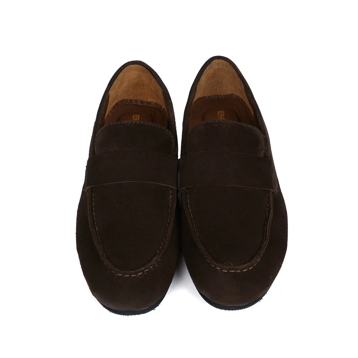 Casual Round Toe Penny Loafer in Dark Brown Suede Leather