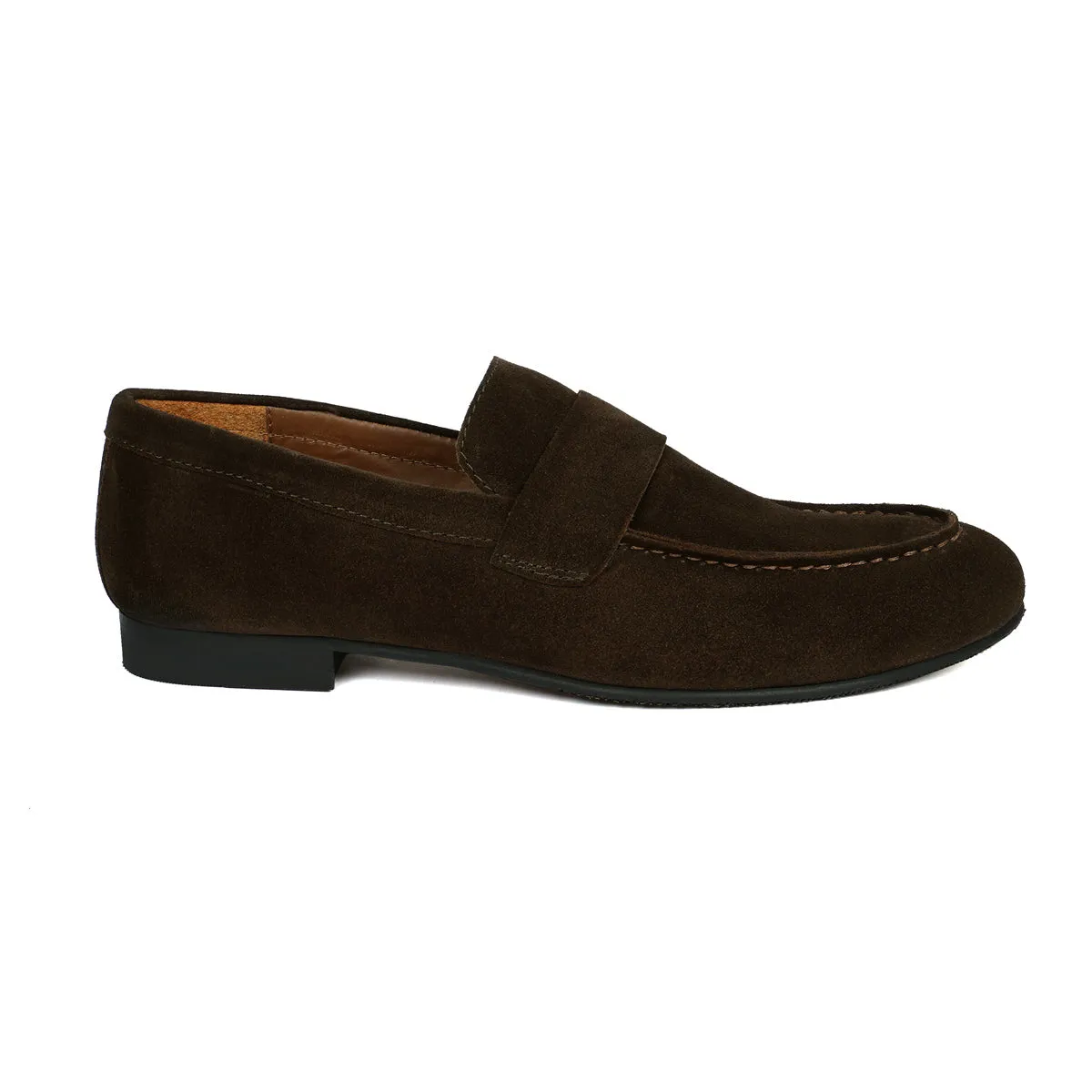 Casual Round Toe Penny Loafer in Dark Brown Suede Leather