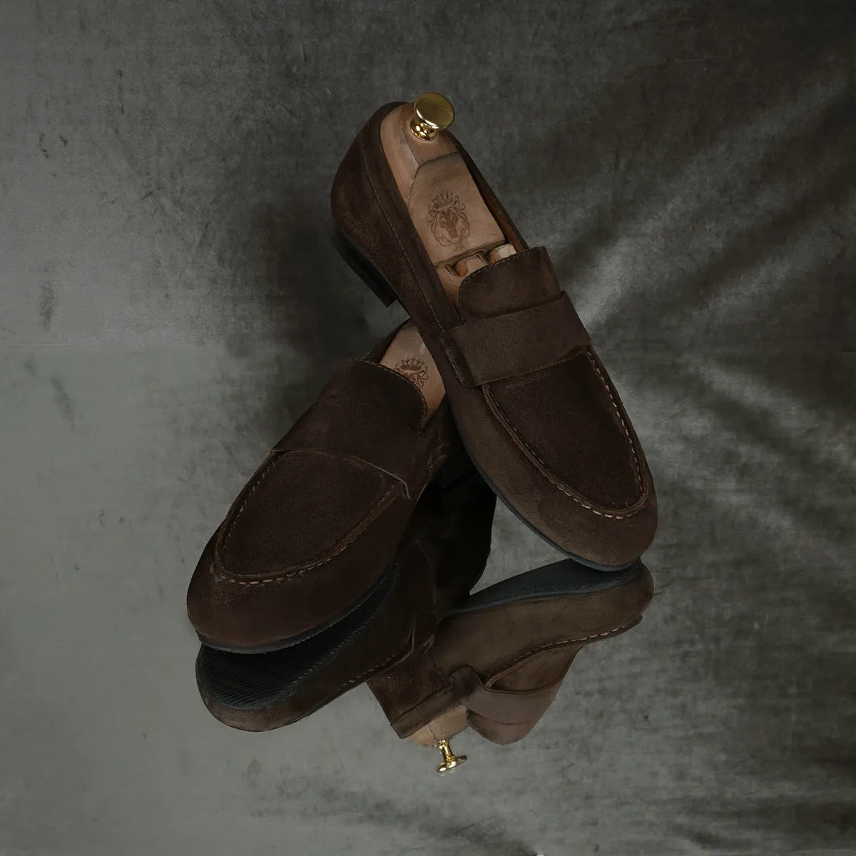 Casual Round Toe Penny Loafer in Dark Brown Suede Leather