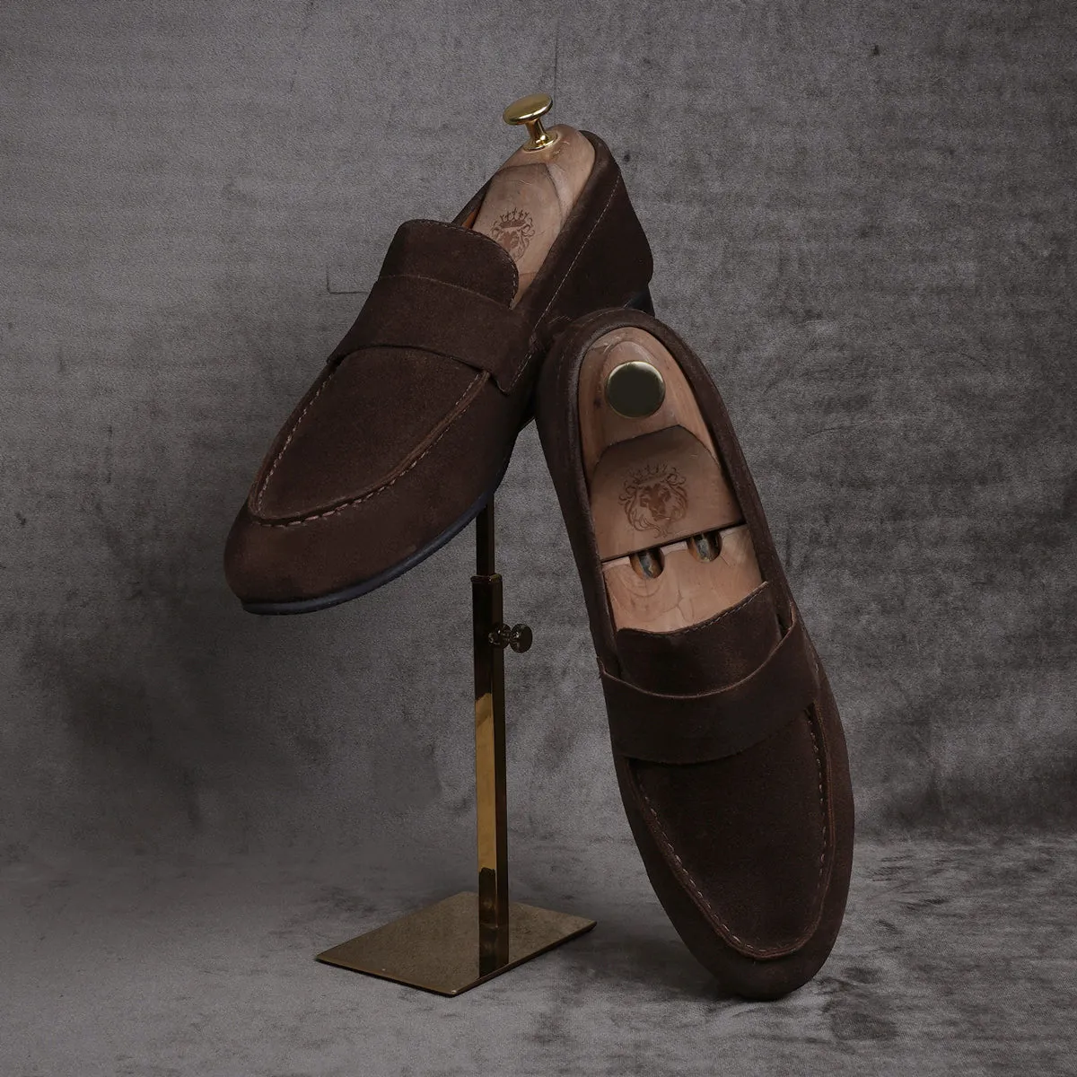 Casual Round Toe Penny Loafer in Dark Brown Suede Leather