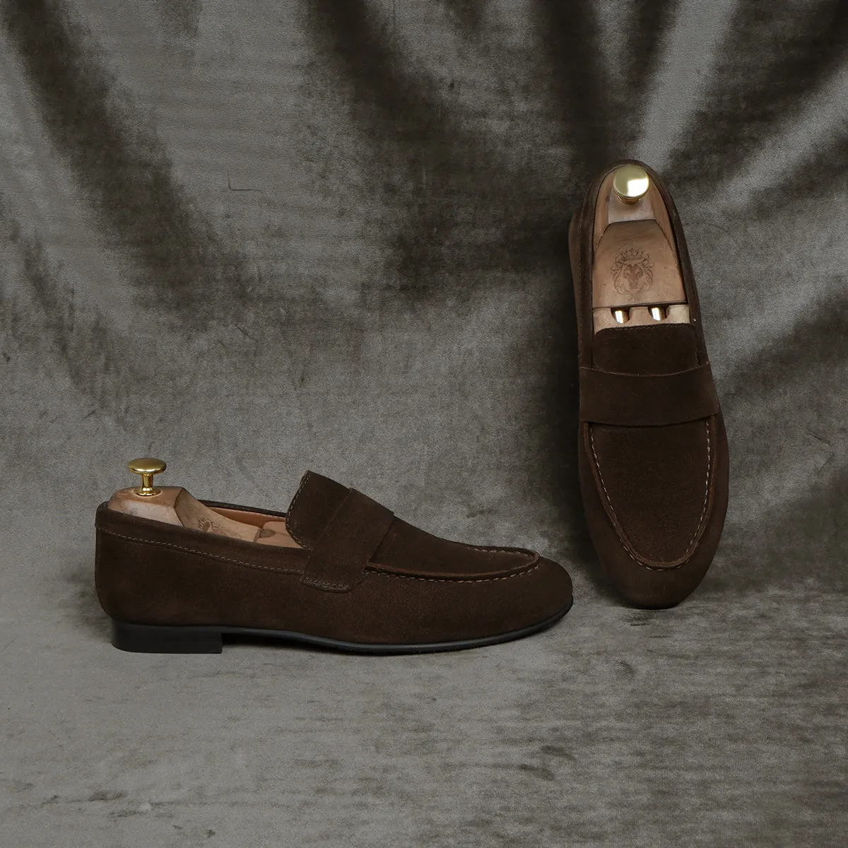 Casual Round Toe Penny Loafer in Dark Brown Suede Leather